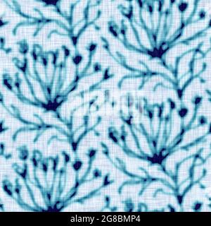 Cyanotypes bleu blanc texture de lin botanique. Faux imprimé fleuri façon photographie au soleil pour une nuance tendance hors du décor. Fleur à imprimé monochrome Banque D'Images