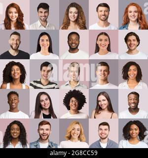 Succès multiracial personnes souriant gaiement, collection de photos Banque D'Images
