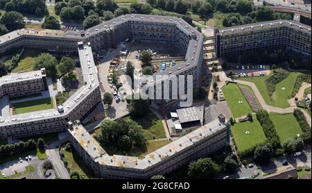 Vue aérienne d'un célèbre immeuble d'appartements Park Hill Flats à Sheffield Banque D'Images