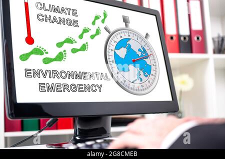 Concept de réchauffement climatique affiché sur un écran d'ordinateur Banque D'Images