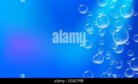 Arrière-plan bleu vif avec bulles de fizzing. Air fuzzy sous l'eau. Illustration vectorielle réaliste. Illustration de Vecteur