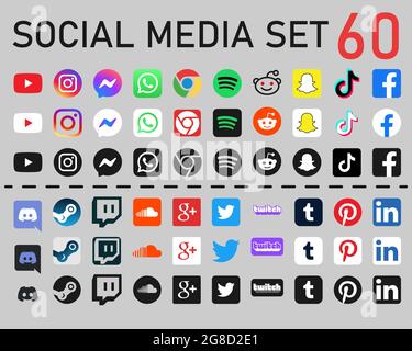 Ensemble de 60 icônes sur les réseaux sociaux. Illustration de Vecteur