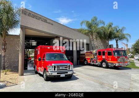 Un aperçu général du quartier général du Service des incendies de Monterey Park, le dimanche 18 juillet 2021, à Monterey Park, Calif. Banque D'Images