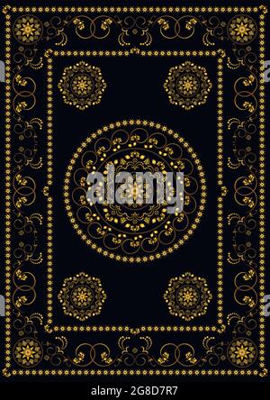 Cadre doré vintage avec décoration florale calligraphique de style oriental sur fond blanc Illustration de Vecteur