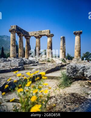 Temple d'Apollon, Corinthe antique, Corinthia, Péloponnèse, Grèce, Europe, Banque D'Images