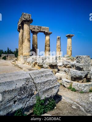 Temple d'Apollon, Corinthe antique, Corinthia, Péloponnèse, Grèce, Europe, Banque D'Images