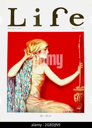 Władysław Teodor Benda Life Magazine couverture design de 1924 intitulé 'Her Idol' - vainly une femme se considère dans le miroir. Banque D'Images