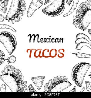 Tacos mexicains dessinés à la main. Illustration vectorielle dans le style d'esquisse Illustration de Vecteur