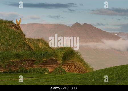 Maisons de gazon, ferme de tourbe ou musée de tourbe Glaumbaer ou Glaumbaer, Skagafjoerour, Norourland vestra, Islande Banque D'Images