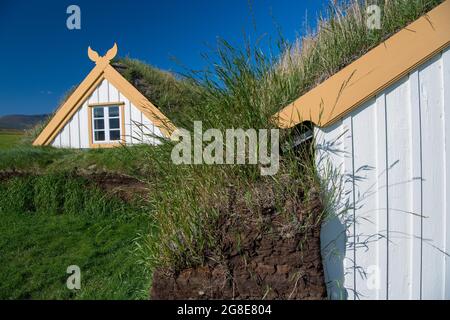 Maisons de gazon, ferme de tourbe ou musée de tourbe Glaumbaer ou Glaumbaer, Skagafjoerour, Norourland vestra, Islande Banque D'Images