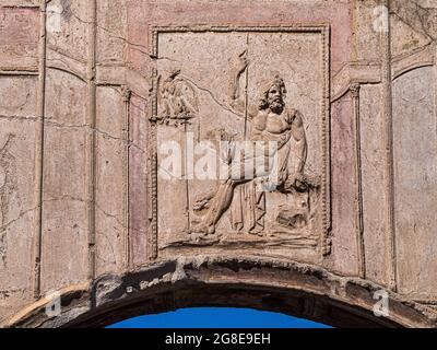 Ancien relief romain dans les complexes thermaux des bains de Stabian ou Thermae de Stabian, Pompéi, Campanie, Italie Banque D'Images