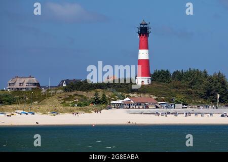 Phare avec mer du Nord et plage, Hoernum, Sylt, Frise du Nord, Schleswig-Holstein, Allemagne Banque D'Images