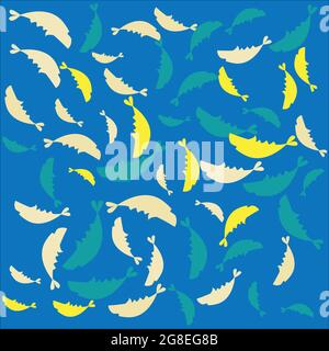 Motif de poisson sur fond bleu. Poissons mignons Illustration de Vecteur