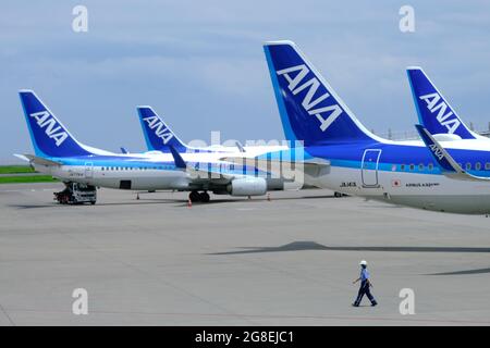 Tokyo, Japon. 15 juillet 2021. Tous les avions Nippon Airways (ANA) vus à l'aéroport international de Tokyo, communément appelé aéroport Haneda de Tokyo. Crédit : SOPA Images Limited/Alamy Live News Banque D'Images