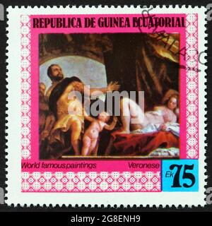 GUINÉE ÉQUATORIALE - VERS 1978: Un timbre imprimé en Guinée équatoriale montre Allegory of Love, peinture par Paolo Veronese, peintre italien, vers 1978 Banque D'Images