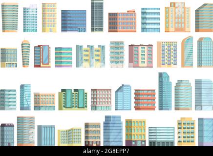 Les icônes de construction à plusieurs étages définissent un vecteur de dessin animé. Architecture intérieure. Design de la maison Illustration de Vecteur