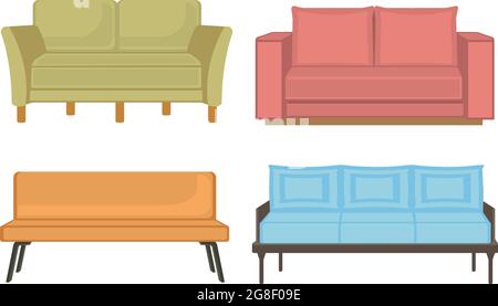 Un ensemble de quatre canapés / canapé avec différents styles et couleurs. Illustration vectorielle isolée. Illustration de Vecteur