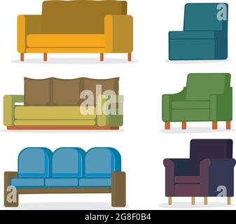 Un ensemble de quatre canapés / canapé avec différents styles et couleurs. Illustration vectorielle isolée. Illustration de Vecteur