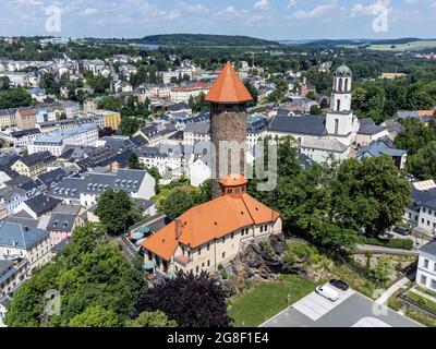 Vue aérienne de la ville d'Auerbach dans le Vogtland Banque D'Images