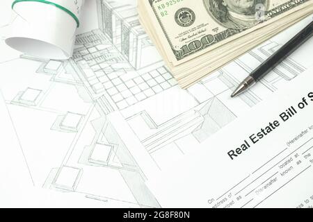 Achat et construction de terrains pour une nouvelle maison, projets de construction et plans, photo concept d'espace de travail Banque D'Images