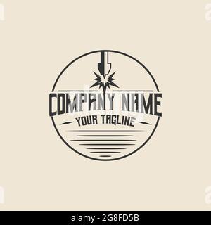 Machine à découper au laser logo icône dessin illustration vectorielle, tête de machine à laser CNC, machine à graver au laser.EPS10 Illustration de Vecteur