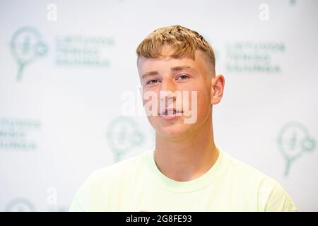 2021-07-20. EDAS Butvilas - joueur de tennis. Conférence de presse à Vilnius, Lituanie. Banque D'Images