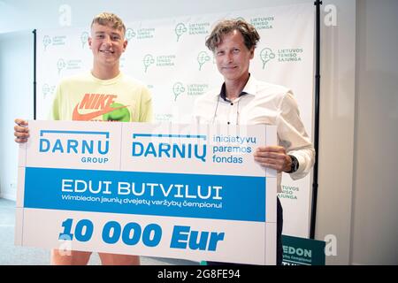2021-07-20. EDAS Butvilas - joueur de tennis. Conférence de presse à Vilnius, Lituanie. Banque D'Images