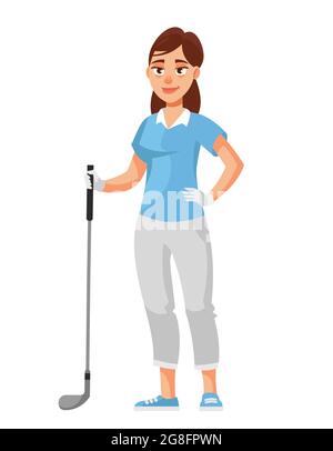 Club de golf féminin. Sportswoman en style dessin animé. Illustration de Vecteur