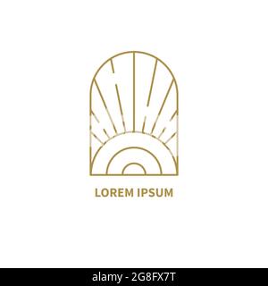 Logo linéaire rétro bohémien avec soleil. Icône géométrique minimaliste dorée minimaliste en forme de boho Illustration de Vecteur