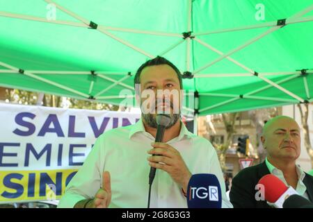 Frosinone, Italie. 20 juillet 2021. Matteo Salvini parle de justice et inaugure le quartier général de Lega. Credit: Antonio Nardelli / Alamy Live News Banque D'Images