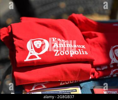 Les partisans de Paris Animaux Zoopolis (PAZ) protestent contre la pêche vivante à l'extérieur du magasin de Decathlon à Paris, France, le 20 juillet 2021. Photo par Karim ait Adjedjou/avenir Pictures/ABACAPRESS.COM Banque D'Images