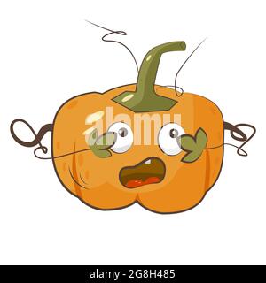 Illustration vectorielle isolée de personnage de citrouille effrayée. Récolte d'automne Illustration de Vecteur
