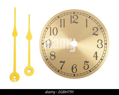 Cadran d'horloge avec mains découpées sur blanc. Banque D'Images