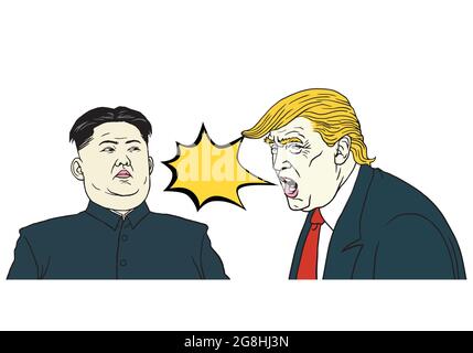 Donald Trump contre Kim Jong-un. Illustration du dessin animé vectoriel en portrait Illustration de Vecteur