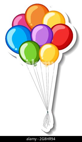 Modèle d'autocollant avec de nombreuses illustrations de ballons colorés Illustration de Vecteur