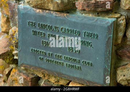 Plaque de Lincoln Spring, Lincoln Boyhood National Memorial, Indiana Banque D'Images