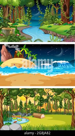 Illustration de trois scènes horizontales de nature différentes Illustration de Vecteur