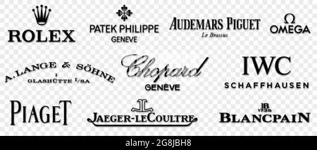 Vinnytsia, Ukraine - 20 juillet 2021. Ensemble de montres de luxe logo de marque. Rolex, Patek Philippe, Audemars Piguet, A.Lange S hne, Omega, Blancpain et etc Illustration de Vecteur