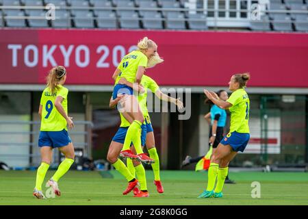 Tokyo, Japon. 21 juillet 2021. Stina Blackstenius #11 de Suède célèbre après avoir marquant un but (1-0) pendant le match de football entre la Suède et les États-Unis aux Jeux Olympiques de Tokyo 2021 qui se tiennent à Tokyo, au Japon. (Photo: Richard Callis/Fotoarena) crédit: Foto Arena LTDA/Alay Live News Banque D'Images