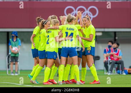 Tokyo, Japon. 21 juillet 2021. Stina Blackstenius #11 de Suède célèbre après avoir marquant un but (1-0) pendant le match de football entre la Suède et les États-Unis aux Jeux Olympiques de Tokyo 2021 qui se tiennent à Tokyo, au Japon. (Photo: Richard Callis/Fotoarena) crédit: Foto Arena LTDA/Alay Live News Banque D'Images