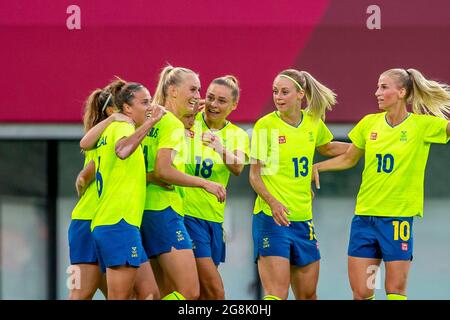 Tokyo, Japon. 21 juillet 2021. Stina Blackstenius #11 de Suède célèbre après avoir marquant un but (1-0) pendant le match de football entre la Suède et les États-Unis aux Jeux Olympiques de Tokyo 2021 qui se tiennent à Tokyo, au Japon. (Photo: Richard Callis/Fotoarena) crédit: Foto Arena LTDA/Alay Live News Banque D'Images