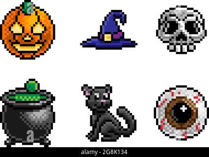 Jeu d'icônes Halloween Pixel Art Illustration de Vecteur