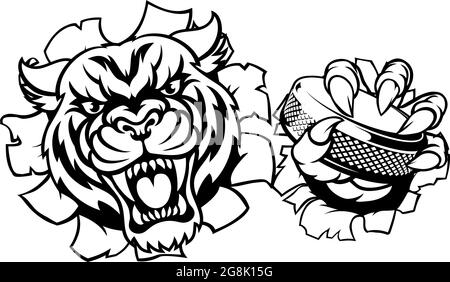 Joueur de Hockey sur glace tigre Mascotte Sports Animaux Illustration de Vecteur