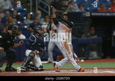 Saint-Pétersbourg, Floride. États-Unis; Baltimore Orioles Center, le fielor Cedric Mullins (31) a clairement été déçu après avoir été frappant au fond de la manifestation Banque D'Images