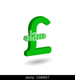 Illustration vectorielle 3D du signe livre sterling vert isolé sur fond blanc. Symbole devise britannique, Royaume-Uni. Illustration de Vecteur