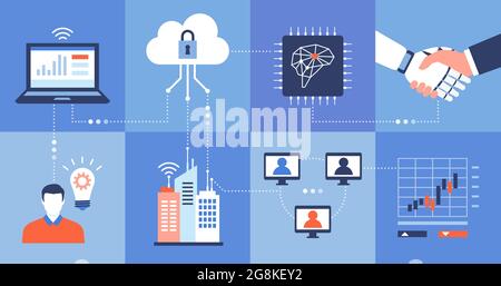 Technologie d'entreprise innovante, IA et réseau de données Illustration de Vecteur