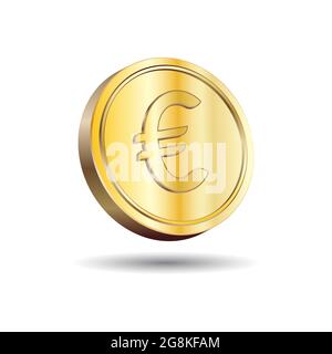 Illustration vectorielle 3D de Gold Euro coin isolée sur fond blanc. Symbole monétaire de l'Union européenne. Illustration de Vecteur