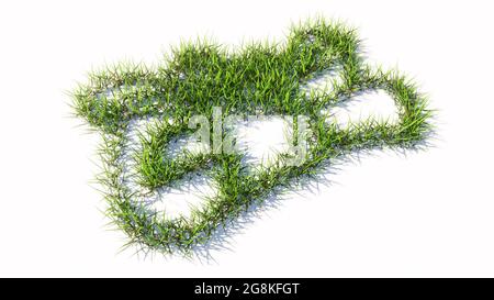 Concept ou conceptuel vert été pelouse herbe symbole isolé fond blanc, signe du diplôme d'études supérieures. Une métaphore d'illustration 3d pour achi académique Banque D'Images