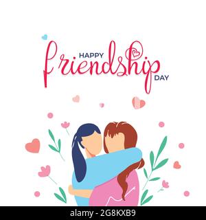 Affiche de célébration de la Journée de l'amitié. Dans cette affiche, deux filles s'embrassent et célèbrent la Journée de l'amitié. Illustration de Vecteur