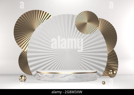 motif hexagonal en granit blanc sur fond blanc minimal. Rendu 3D Banque D'Images